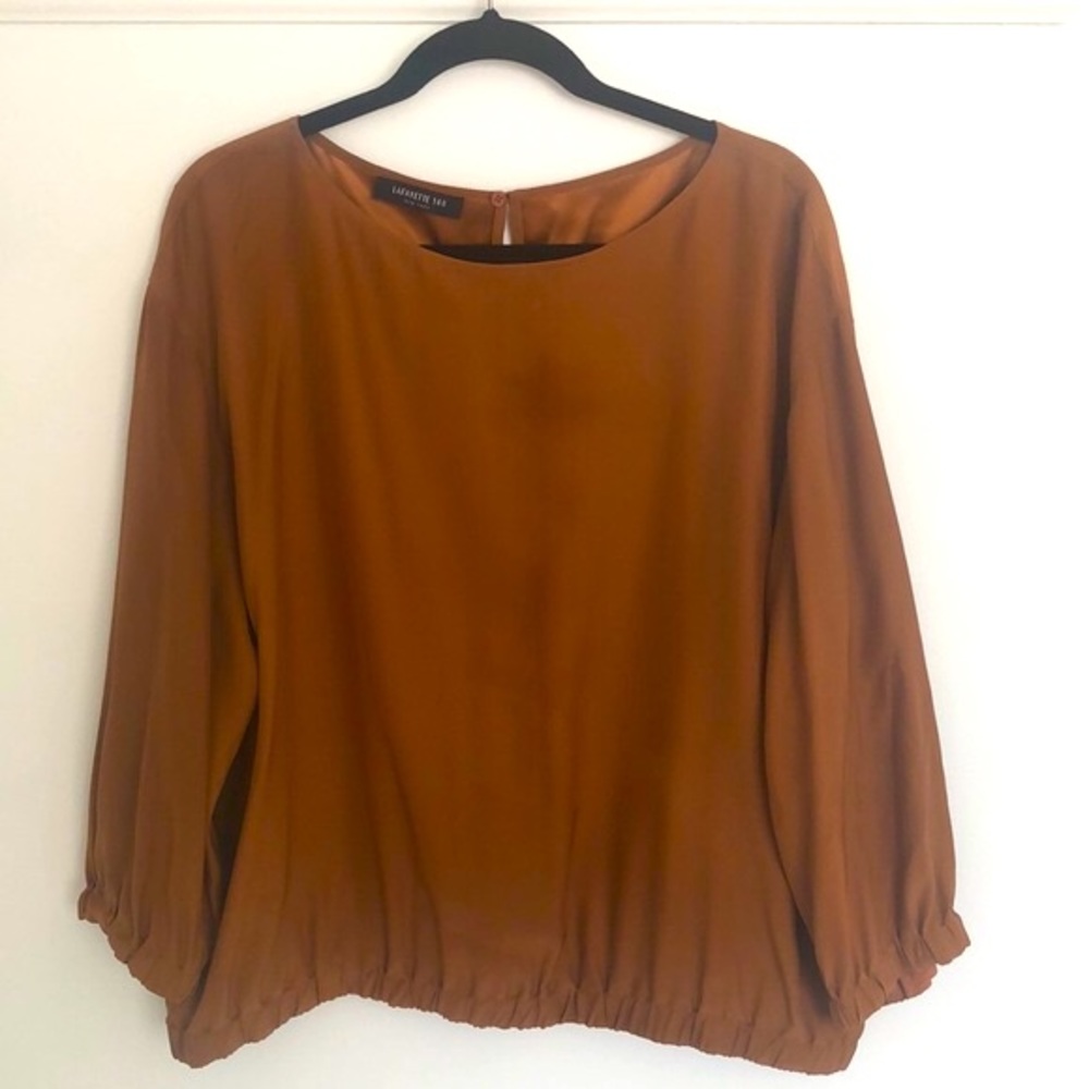 NWOT BROWN LAFAYETTE 148 SILK BLOUSE